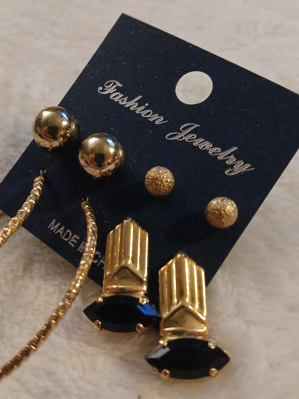 Fashion Jewelry Gold & Black Mixed Earring Set - 4 Pairs NEW ON CARD!